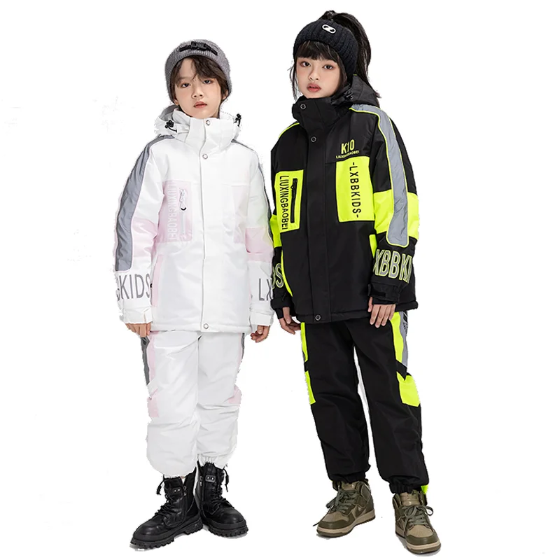 

Reflective Children's Snow Suit Wear Outdoor Waterproof Warm Costumes Winter Snowboarding Ski Jacket And Pant Boy's Or Girl's