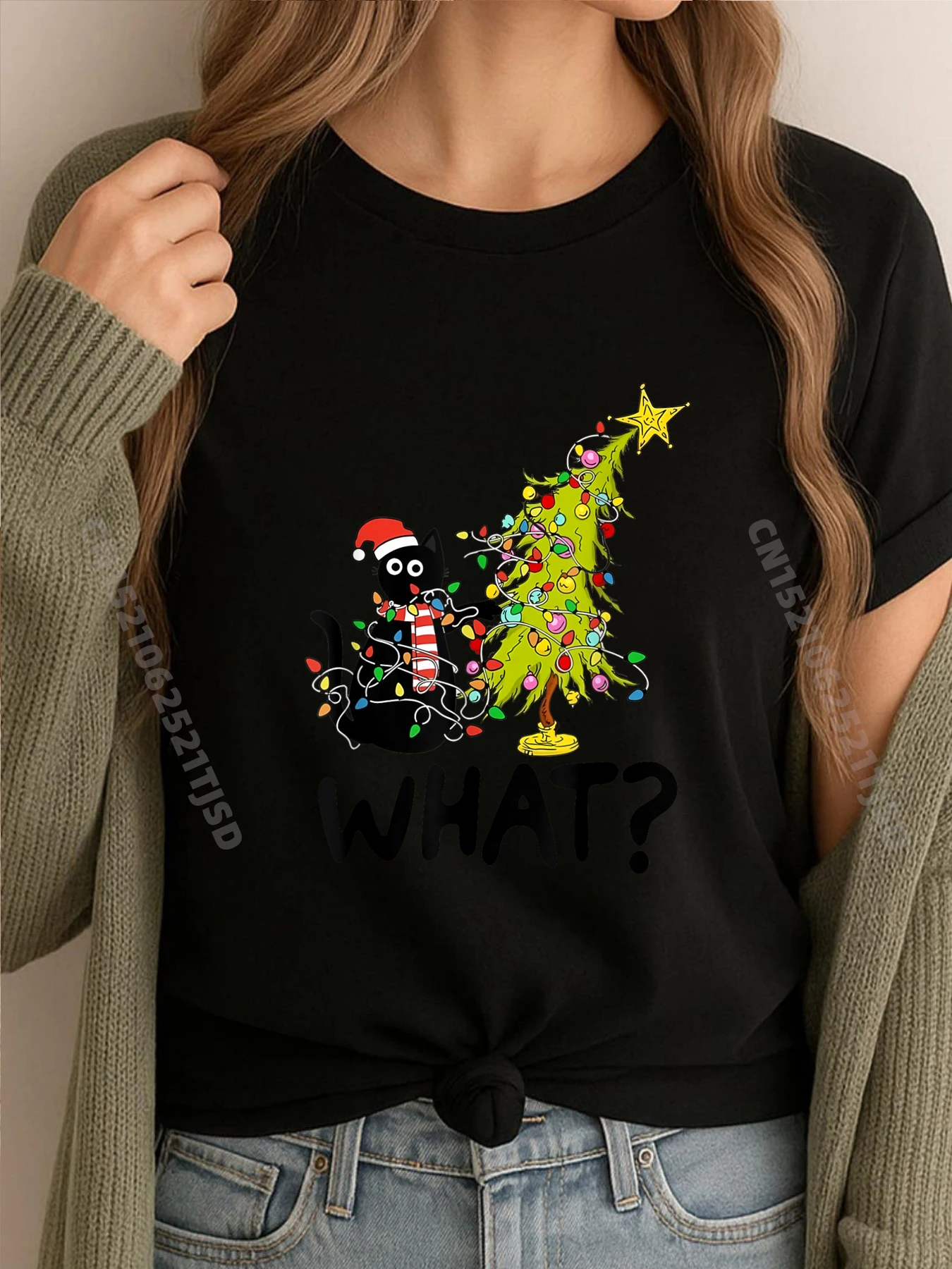 

What Black Cat Santa Pushing Christmas Tree Cat Lover Funny Shirt New In Tops And T-Shirts Memorial Day