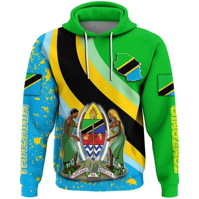 

3D Printed Tanzania National IndependenceDay Hoodies The United Republic-of Tanzania Flag Graphic Hooded Hoody Vintage Pullovers