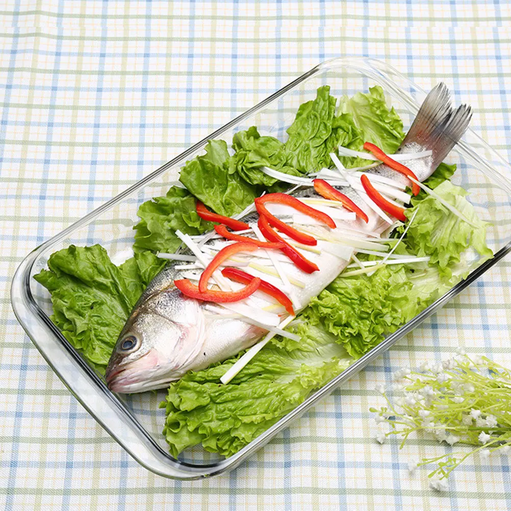 

1Pcs Thickened Glass Baking Tray 1.0L White High Temperature Resistant Oven Microwave Refrigerator Dishwasher Safe Cooking Tray