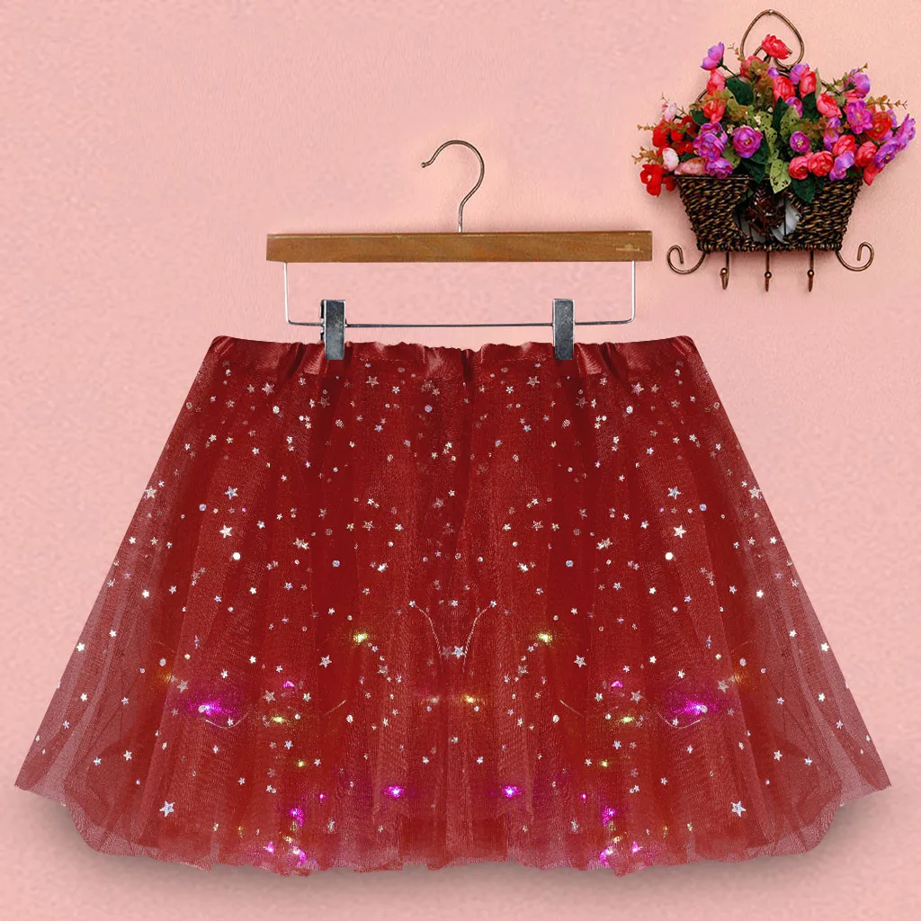 

Led Glowing Light Tulle Star Skirt Adult Fancy Ballet Dancewear Party Mini Skirts Women Elastic Layered Mesh Puffy Skirt