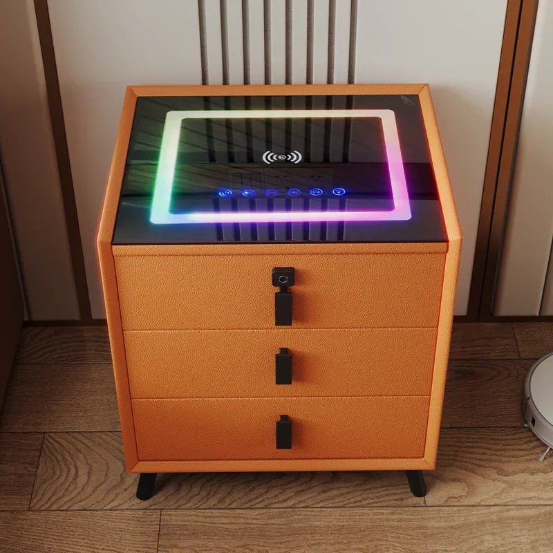 Mesa de cabeceira inteligente multifuncional, moderna, simples, alta qualidade, carregamento sem fio, letreiro, armazenamento de quarto, mesa de cabeceira