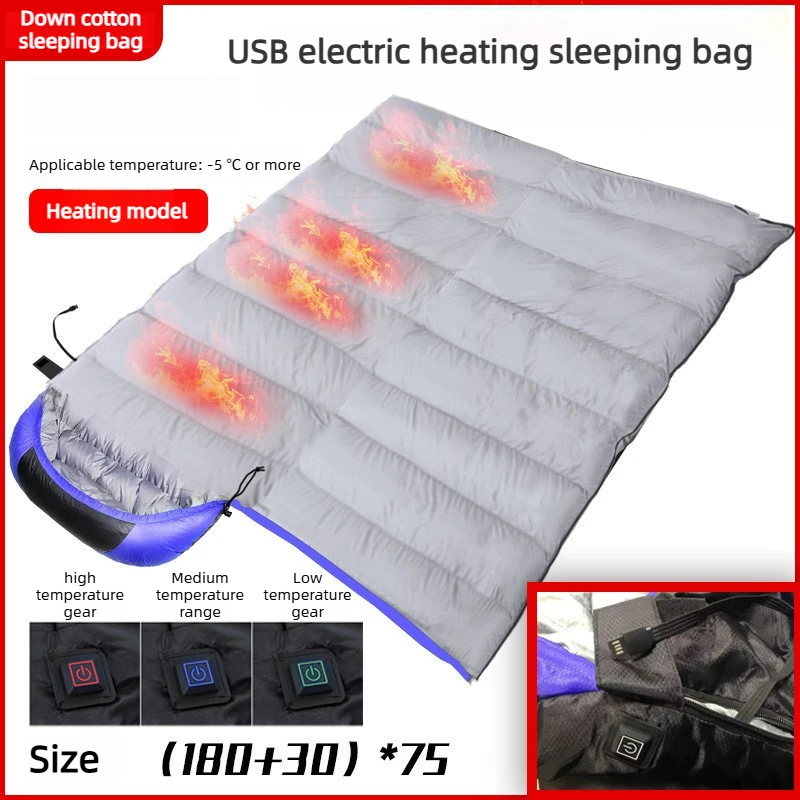 USB Electric Heated Sleeping Bag Outdoor Single Connectable Warm, Machine Washable Suitable for Spring Autumn and Winter Camping