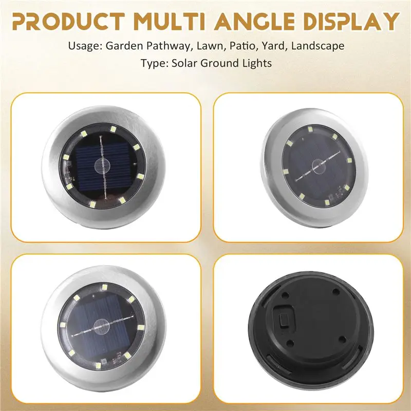 ABJI-12 Pack Solar Lights Outdoor Garden 8 LED Solar Disk Lights Outdoor IP65 Waterproof For Garden Pathway Lawn Patio Yard