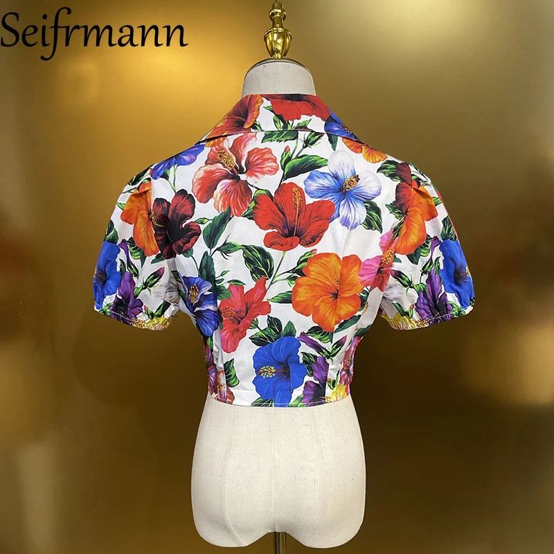 Seifrmann Casual printed cotton top lapel short-sleeved shirt 2026 summer fashionable women's new style