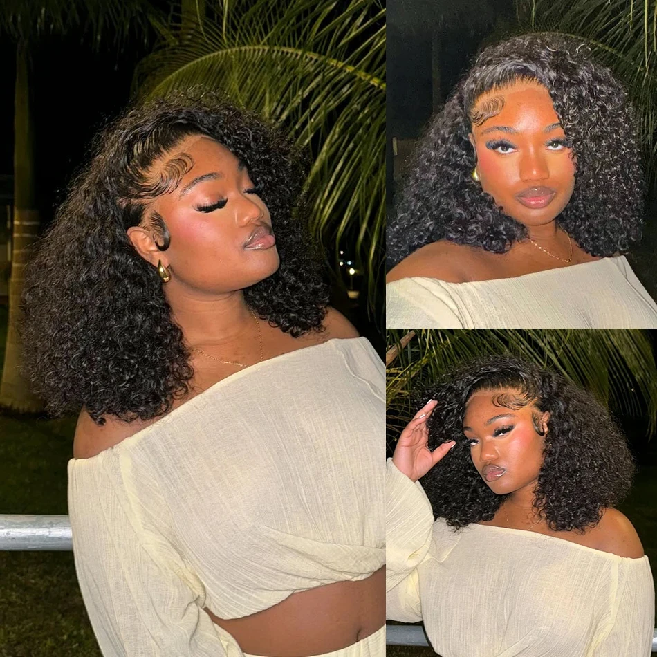 250% Density Deep Water Wave Bob 13x4 Lace Frontal Human Hair Wigs Short Curly 4x4 Transparent Lace Front Closure Wig Preplucked Brazilian Remy Hair