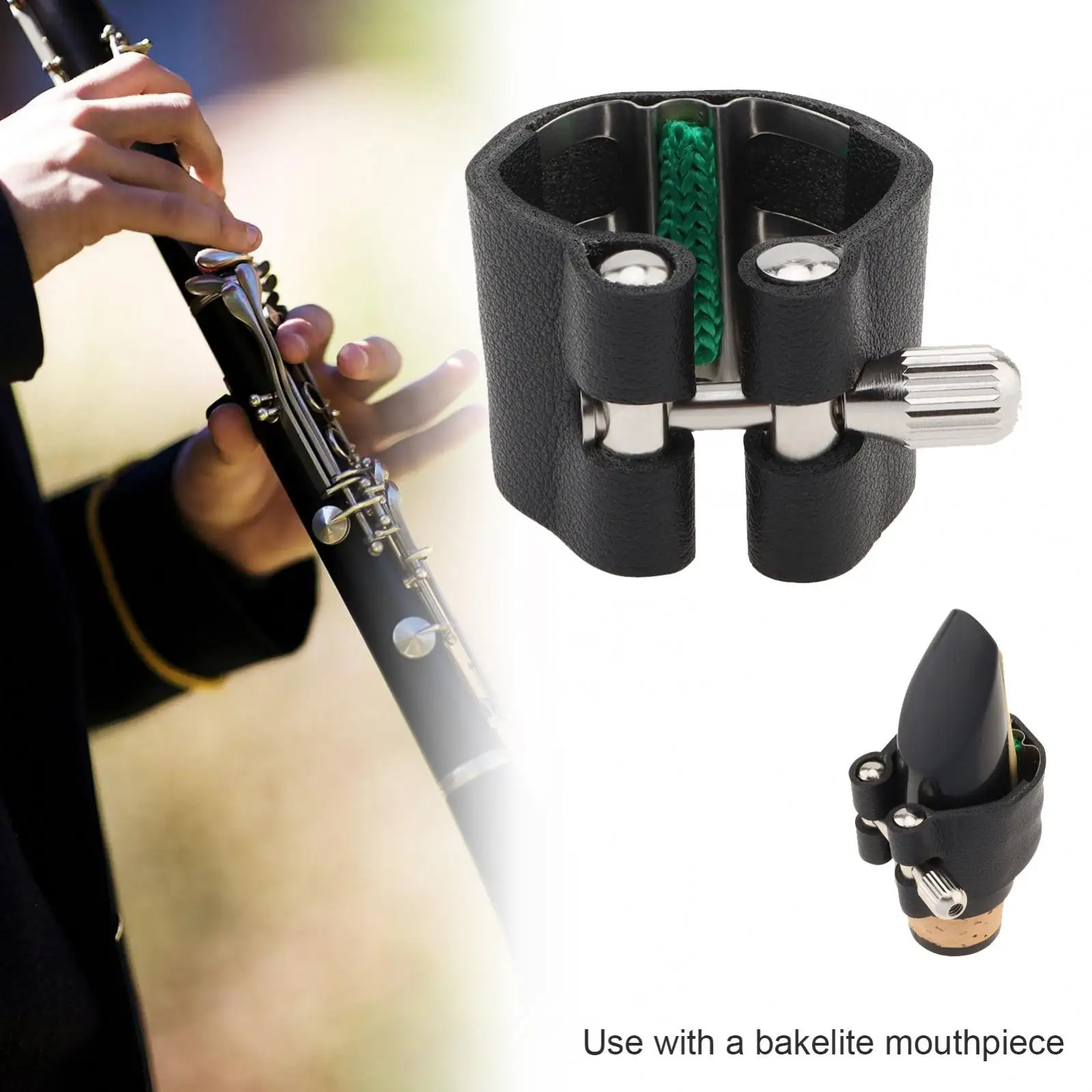 PU Soft Leather Ligature Shock-absorbing Clarinet Mouthpiece Ligature for B Flat Clarinet with Adjustable Screws