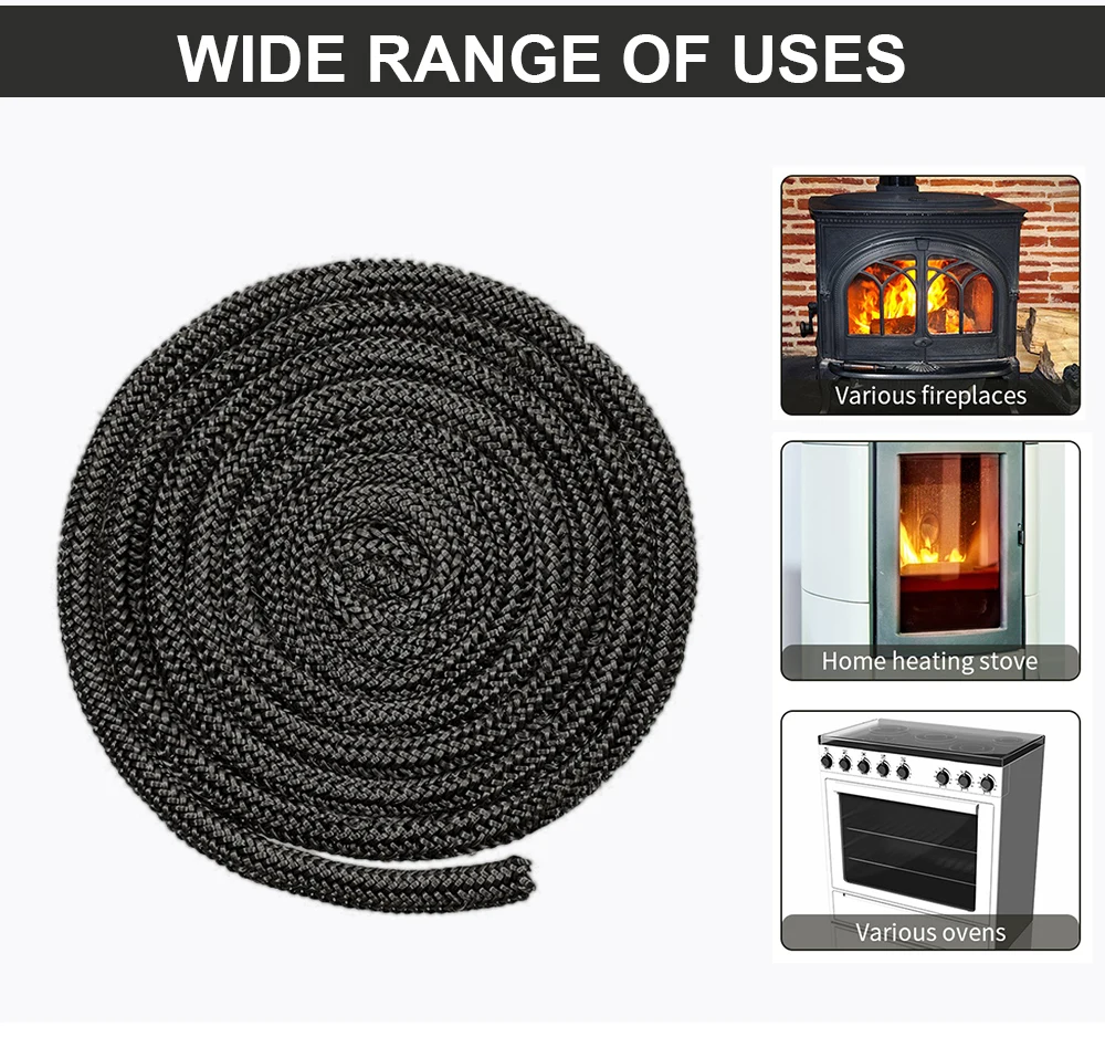 2M Fireplace Sealing Rope 6/8/10/12mm Gasket Cord Stove Door Fireplace Cord High Temperature Woodburner Sealing Rope Replacement