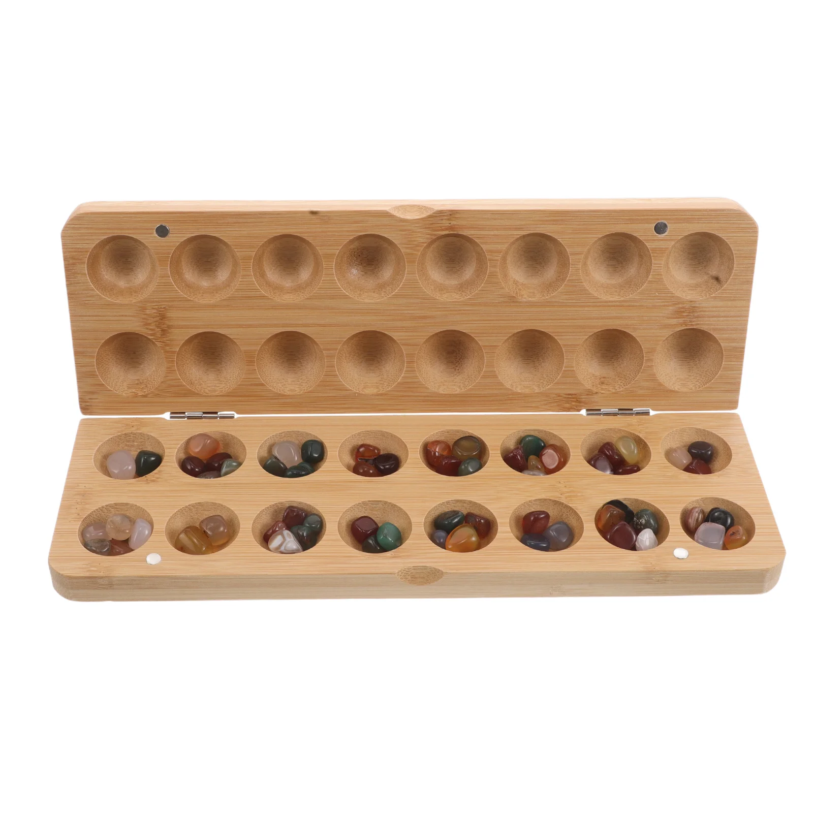 

1Set Handmade Mancala Board Game Bamboo Colorful Stone Pebbles Portable Folding Strategy Puzzle Mathematical Board for