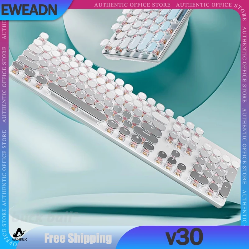 

Eweadn V30 Mechanical Keyboard 3mode 2.4g Bluetooth Wireless Keyboard Rgb Light Full Key No Impact Retro Round Key Keyboard Gift