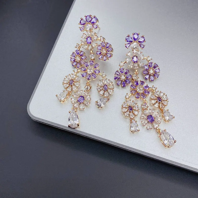 

Bilincolor Small Purple Flower Tassel Earring for Women