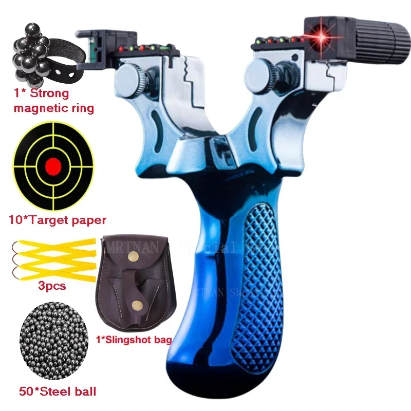 Laser Aiming Slingsshot Anti Slip Gradient Blue Slingshot Outdoor Hunting Shooting Rubber Band Steel Ball Practice Package