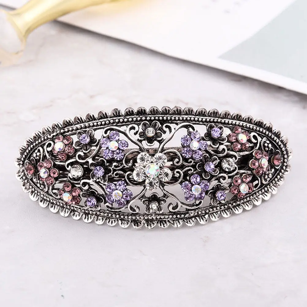 

3Pcs Vintage Alloy Crystal Oval Spring Hair Clips Temperament Wedding Party Daily Hair Barrettes for Women Girls Pink Blue