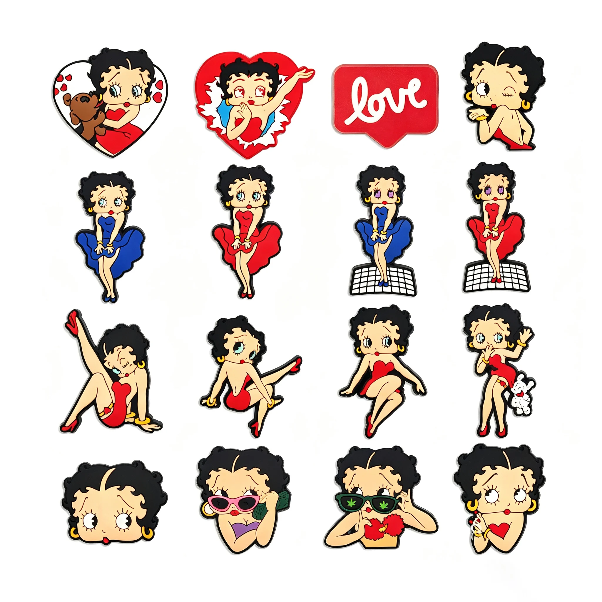 Vintage Retro Cartoon Girl PVC Shoe Charms Set Red Heart Love Waterproof Detachable For Slides Sandals Clog Shoes DIY Accessorie
