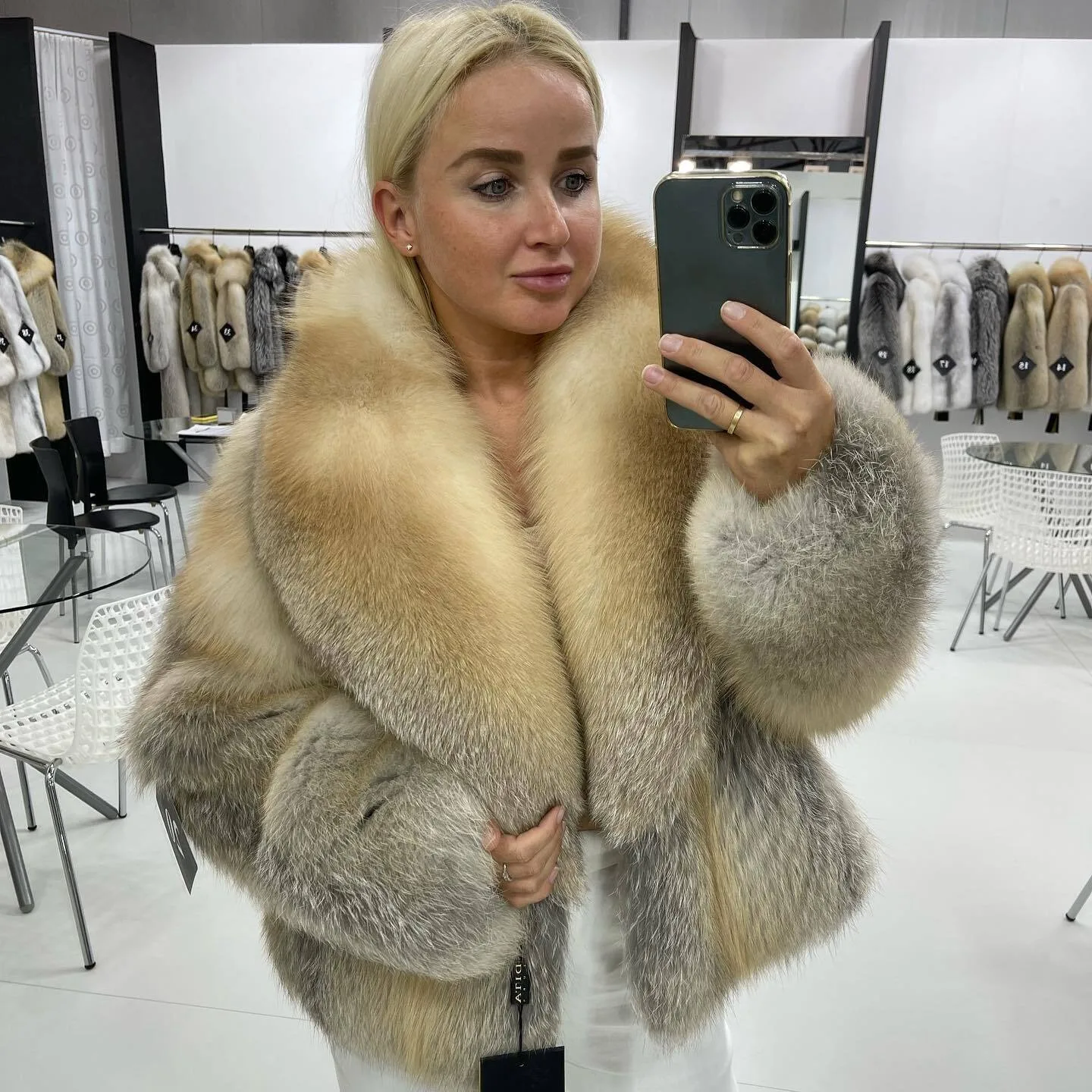 Women Full Pelt Real Golden Island Fox Fur Coat Shawl Collar Genuine Fur Jackets Winter luxurious authentic genuine fur coats