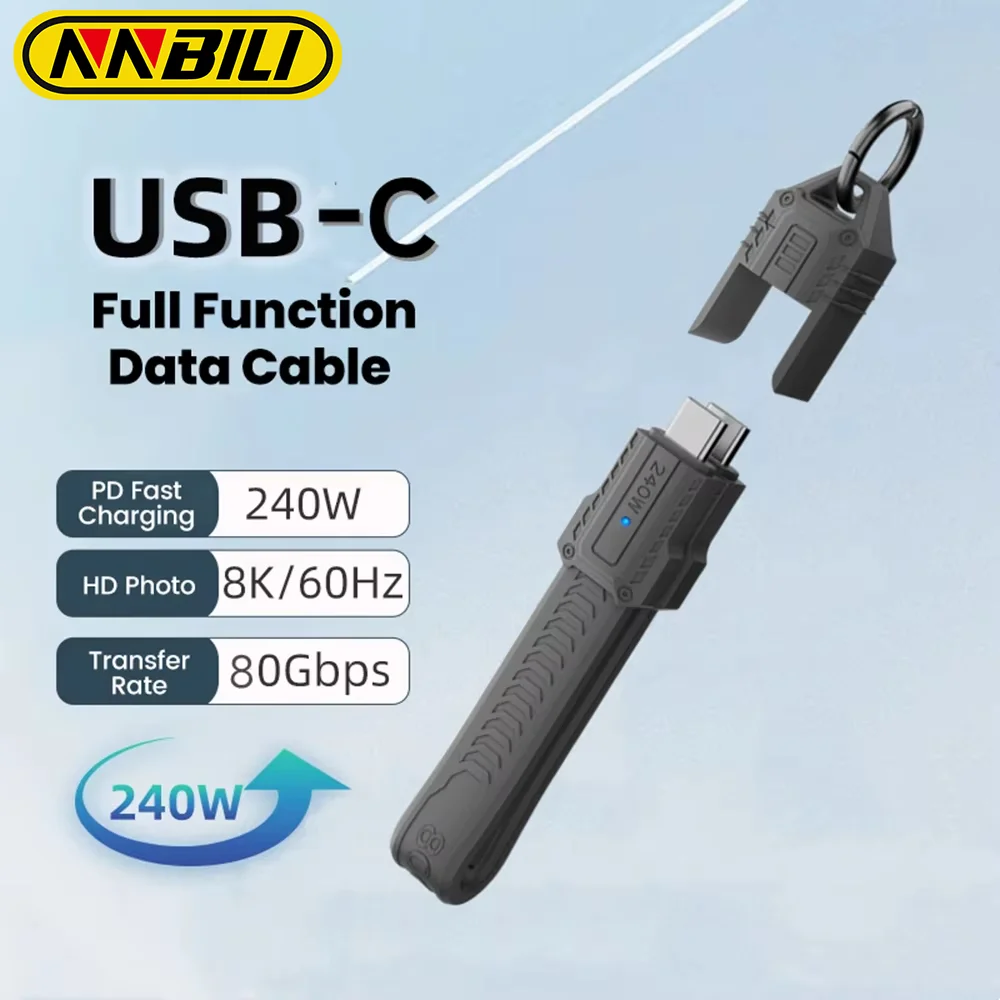

NNBILI Portable Keychain PD240W Fast Charge USB C to Type C Cable 80Gbps 8K 60Hz USB4 Power Bank USBC Wire For iPhone15 16 iPad