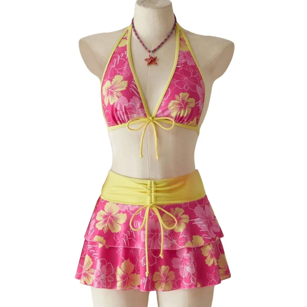 3Pcs/Set Fashion Summer Floral Swimsuit High-Waist Triangle Halter Beach Bikini Bathing Suit Casual Swimwear Vacation