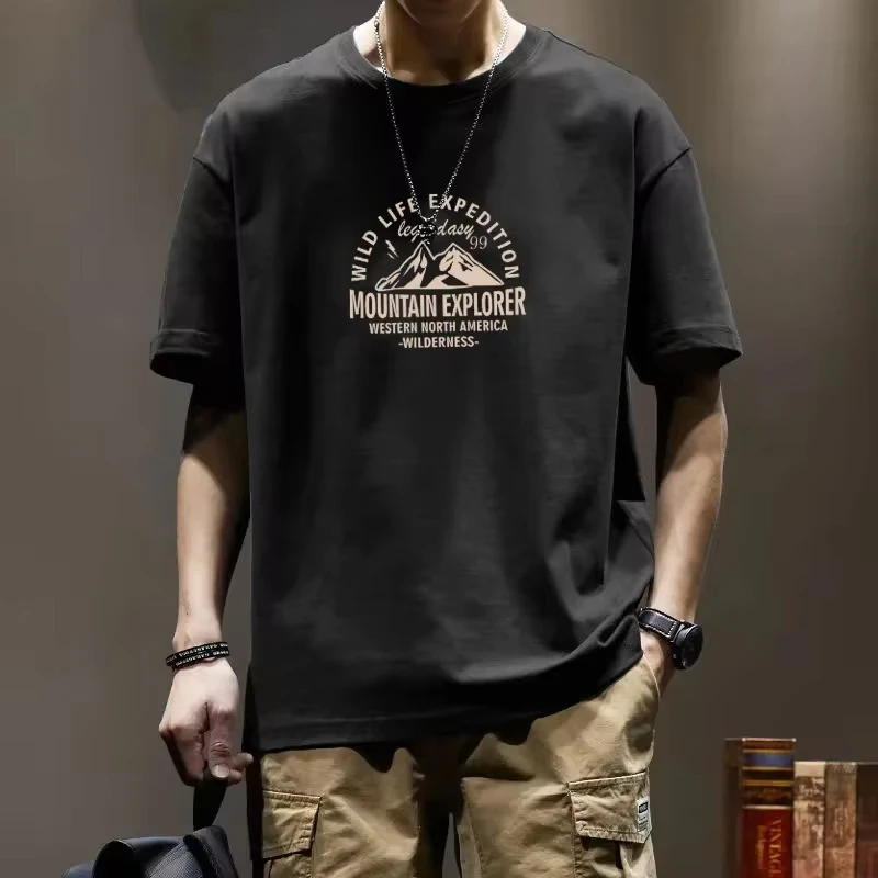 

Cotton Short Sleeve T-shirts Men's Summer New Fashion Sports American Style Vintage Printed Loose Undershirts Male Clothes Tops