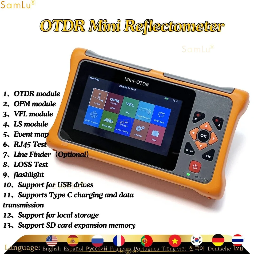 

OTDRMini Reflectometer For GPON EPON Live In-service Testing With OPM OLS VFL Touch Screen Fiber Optic OTDR HJ1100E-SF2 PRO