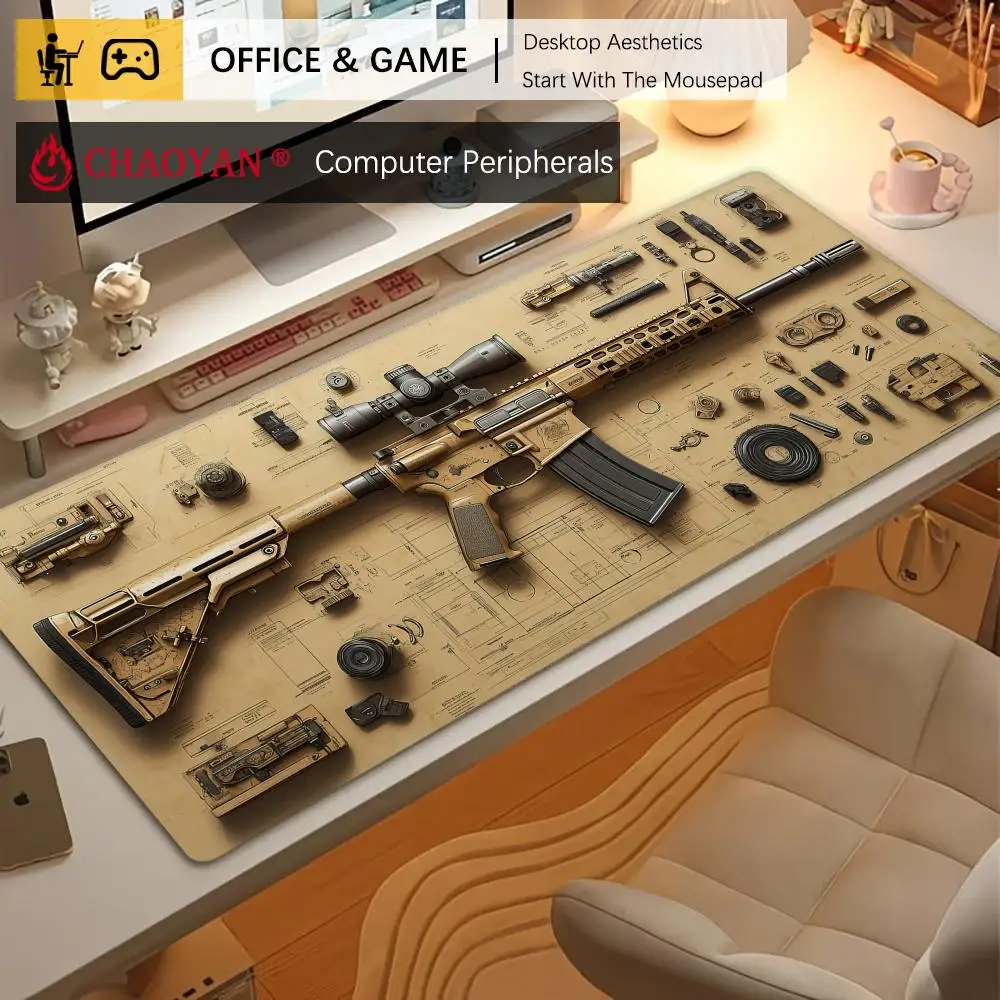 Aging tactical gun blueprint gaming Mouse Pad Desk Mat Non-Slip Durable office mouse mat gaming mats with Stitched Edge