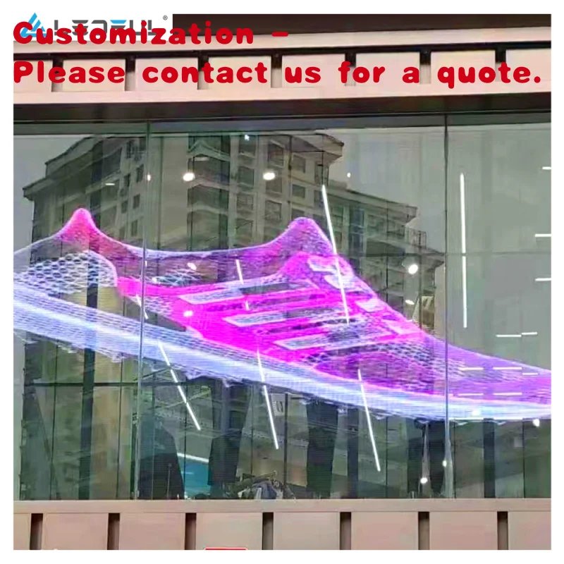 

на заказ.Прозрачный сетчатый модульный дисплей 3D светодиодный прозрачный стеклянный рекламный экран