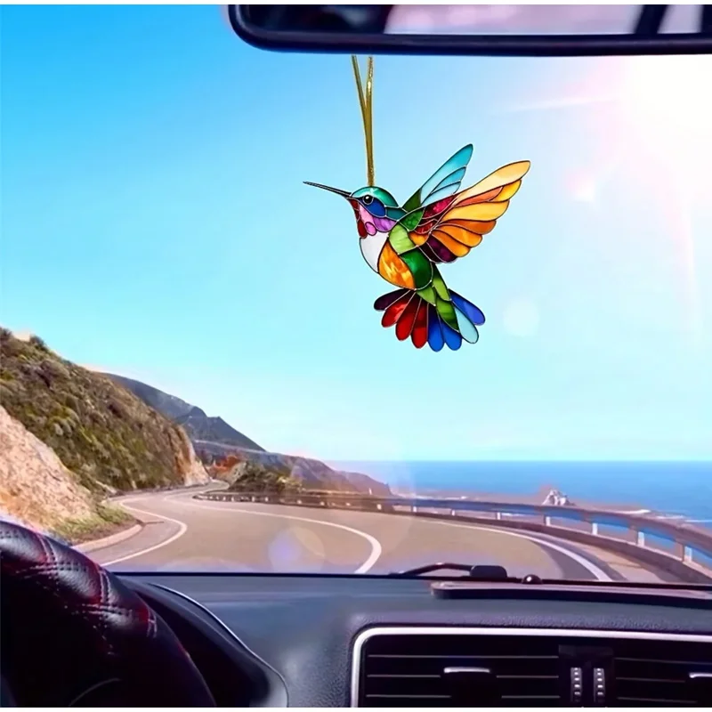 2D Flat 8cm Colorful Acrylic Hummingbird Suncatcher Hanging Pendant Wind Chime for Home Window Garden Patio Car Decoration