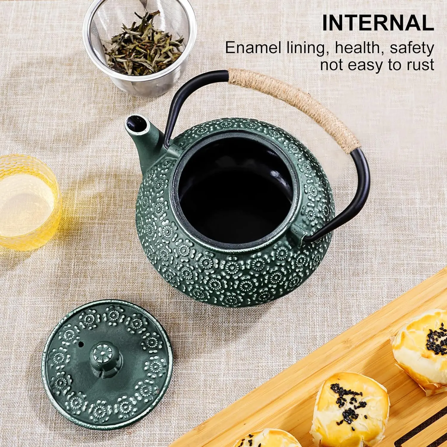 GIANXI 900ML Household Cast Iron Teapot Sakura Pattern Tea Kettle With Tea-Strainer Coffee Tea Water Pot Tea Set Kitchenware