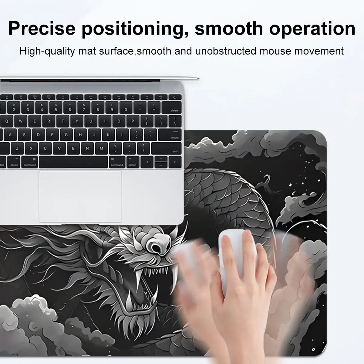 1pc Black White Chinese Dragon Design Gaming Mouse Pad Multi-Size Non-Slip Stitched Edge Computer Keyboard Desk Mat For Office
