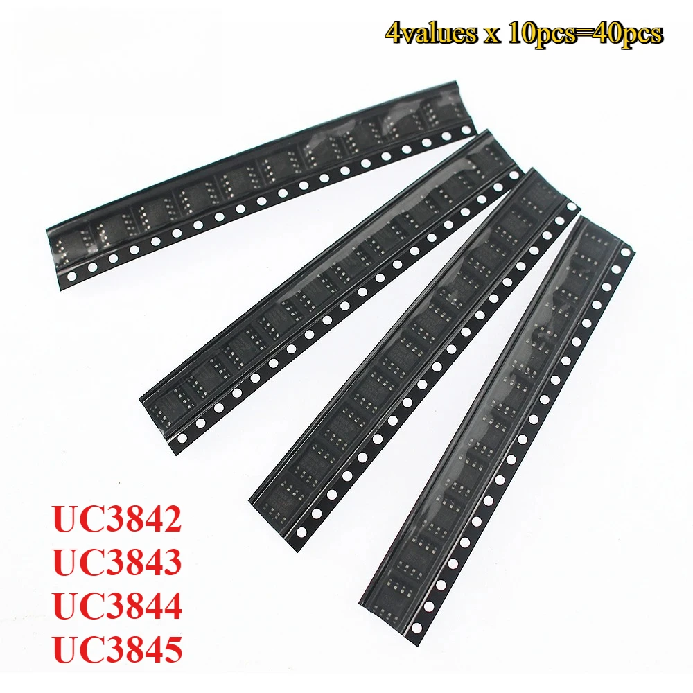 40pcs SMD Fonte de Alimentação IC Kit UC3842 UC3843 UC3844 UC3845 SOP-8 SOP8 Circuito Integrado IC Chip Set