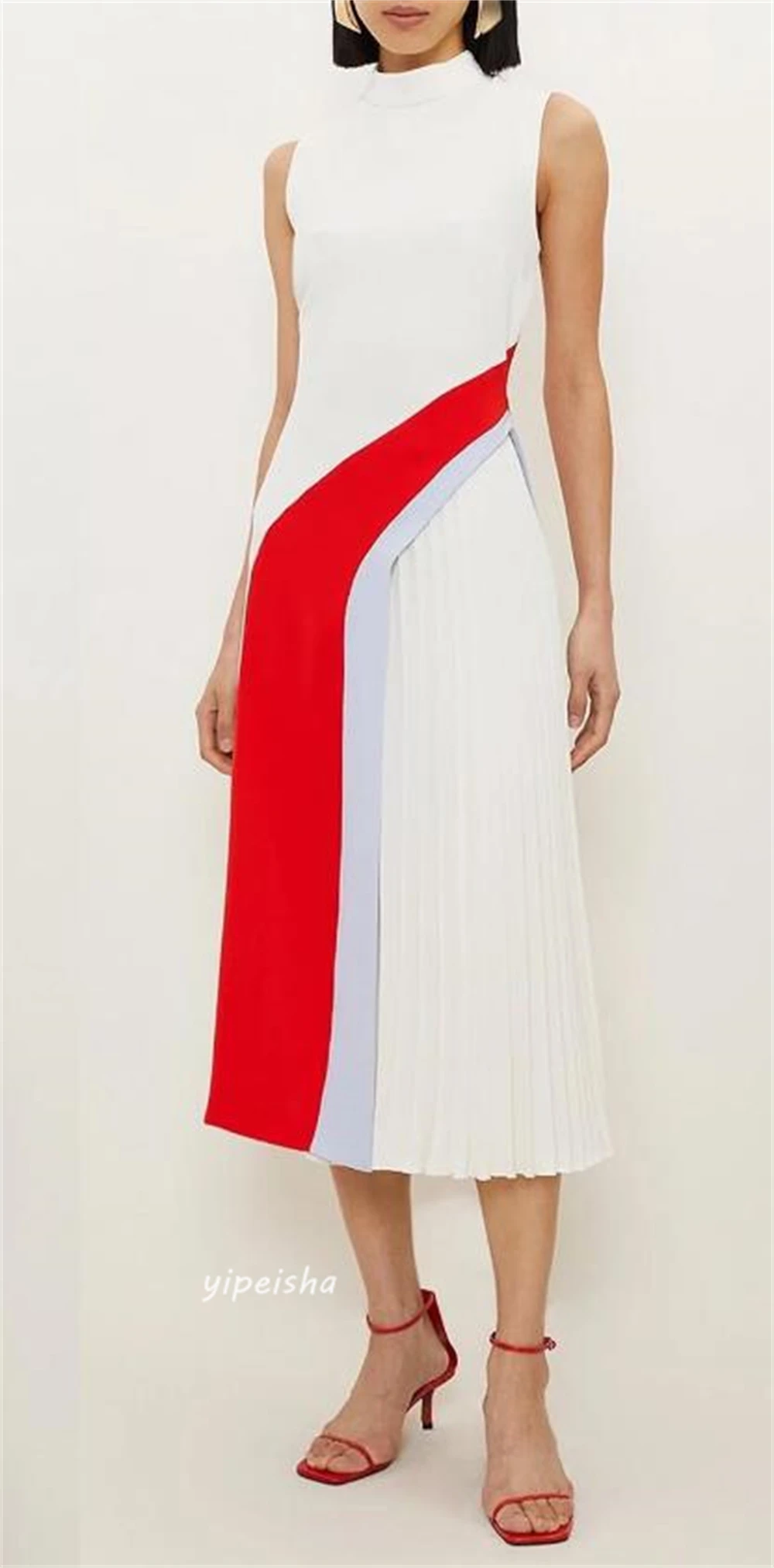 Jiayigong High Quality  Jersey Ruched Evening A-line Jewel Bespoke Occasion Gown Midi Dresses