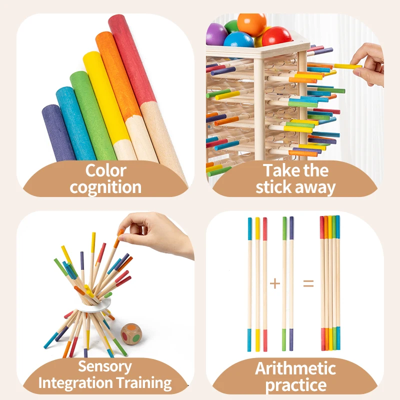 مجموعة برج البيتزا المائل 3 في 1 أعواد خشبية ملونة قابلة للسحب لعبة الوالدين والطفل التعلم المبكر خشبية تعليمية #3