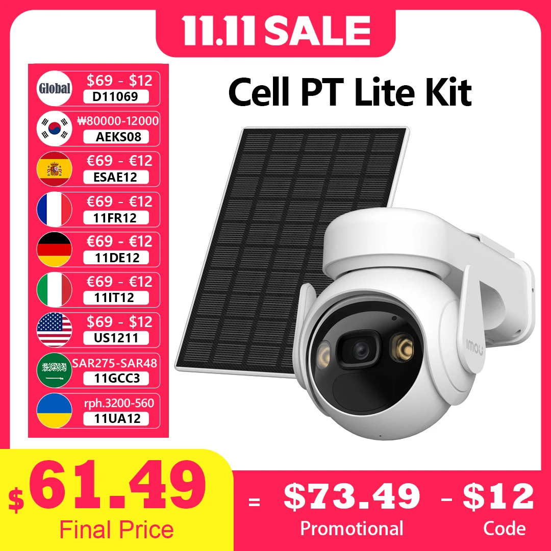 

IMOU 3MP Cell PT Lite 100% Wire-Free with Solar Panel WiFi Camera 5000mAh Battery IP66 Auto Tracking Home Security Camera