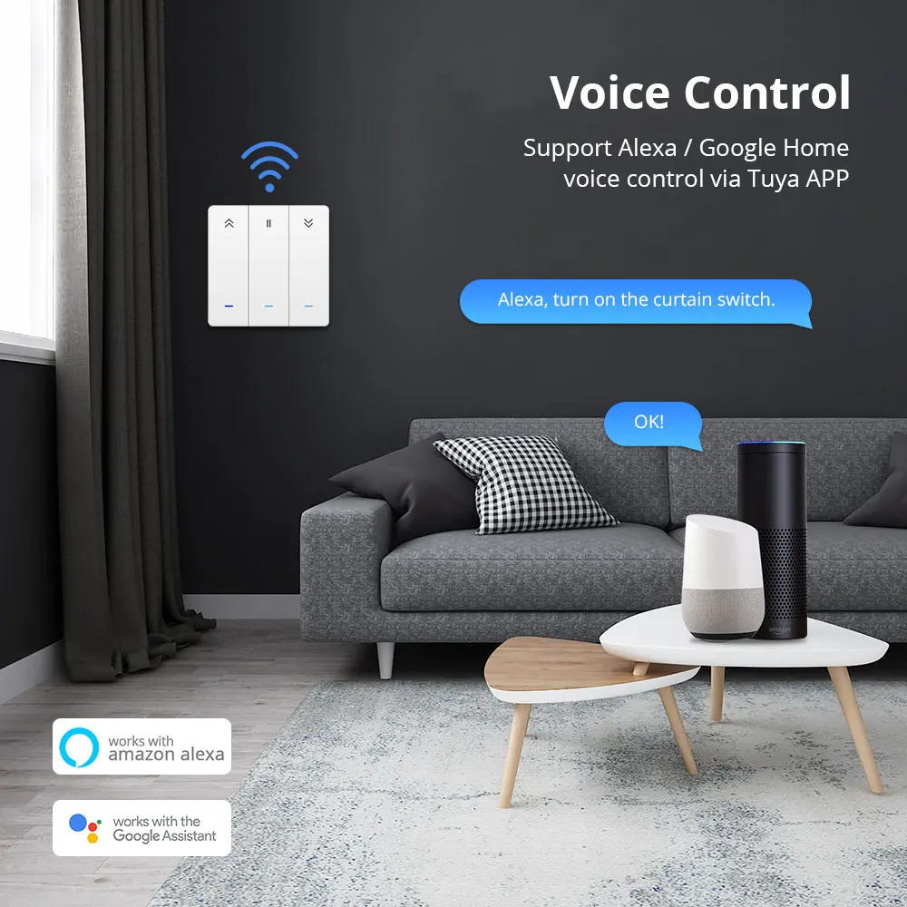 Zemismart – interrupteur mural tactile tactile, wi-fi, Tuya, pour ombrage, Alexa, Echo, Google Home, Smart Life, minuterie