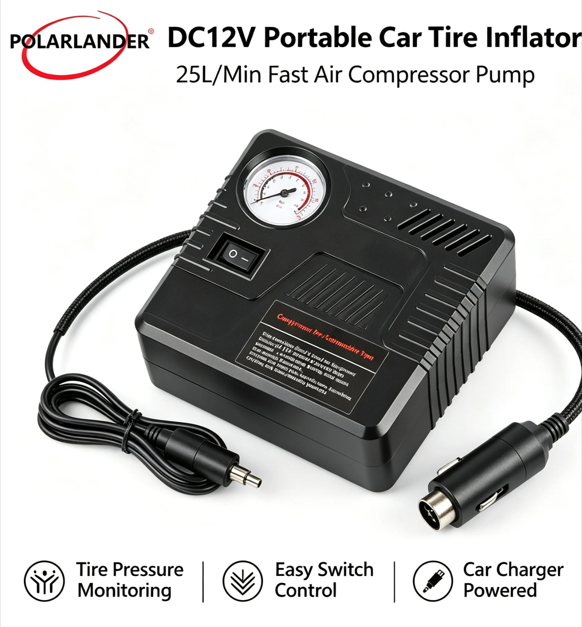 1Pc DC12V ABS Portable Air Pump Inflator 25L/Min Fit For Car Tires Bicycle Balls Inflatable Leisure Items
