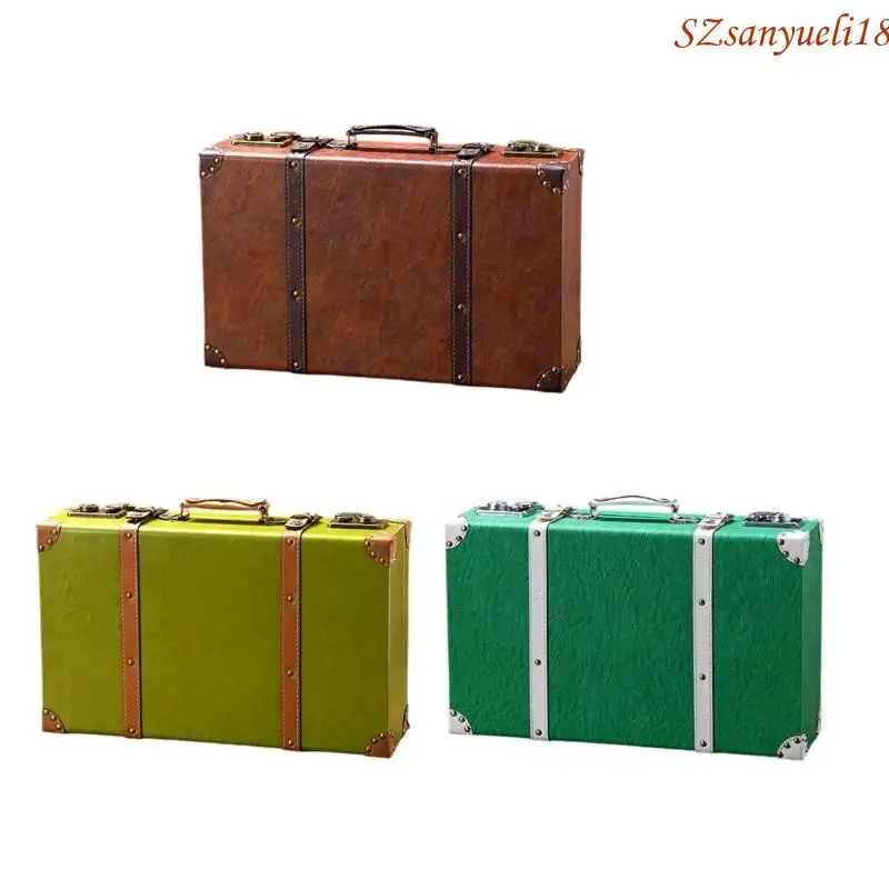 

94PC Handcrafted Vintage Suitcase With Leather Handle Large Storage Chest Decorative Travel Trunk Photography Props
