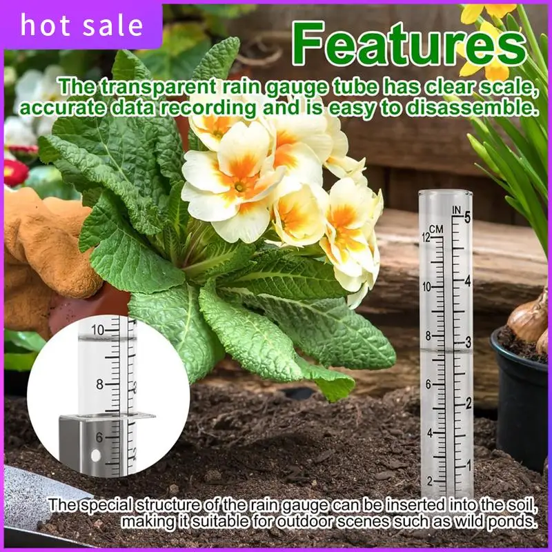 

A26I-2Pcs Rain Gauges Outdoor, 5 Inch Capacity Glass Rain Gauge With 2 In 1 Stainless Steel Holder Rain Gauge Stake