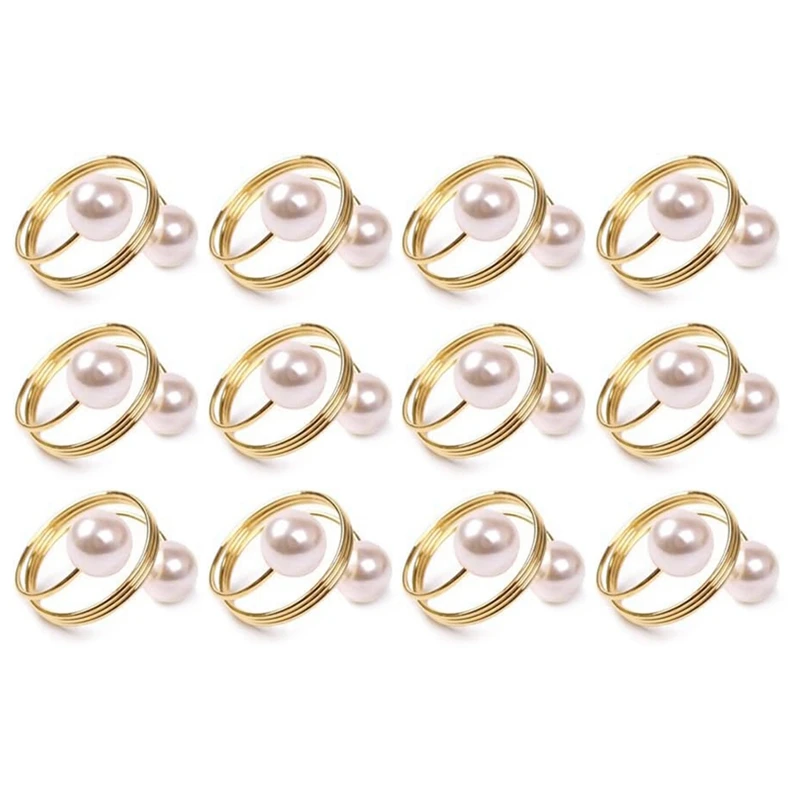 

Napkin Buckle Set Of 12 Gold Napkin Rings Holder Pearl Napkin Holder Easter Serviette Ring Buckle,Family Gathering