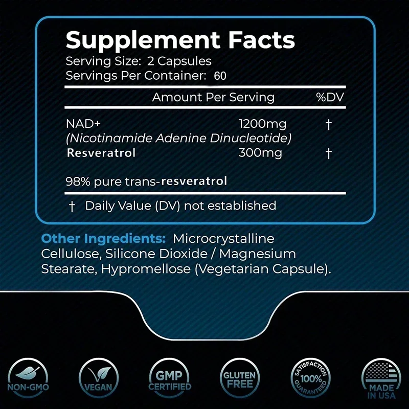 NAD + Resveratrol - Anti aging, Boost Energy, Cell Repair and Skin Health - Image 2