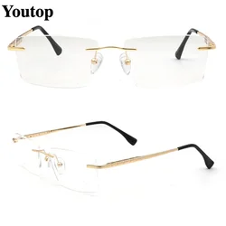 Men Rectangular Rimless Eyeglass Frames for Men Square Business Metal Optical Glasses Frames Light Spectacles Gold Silver Black
