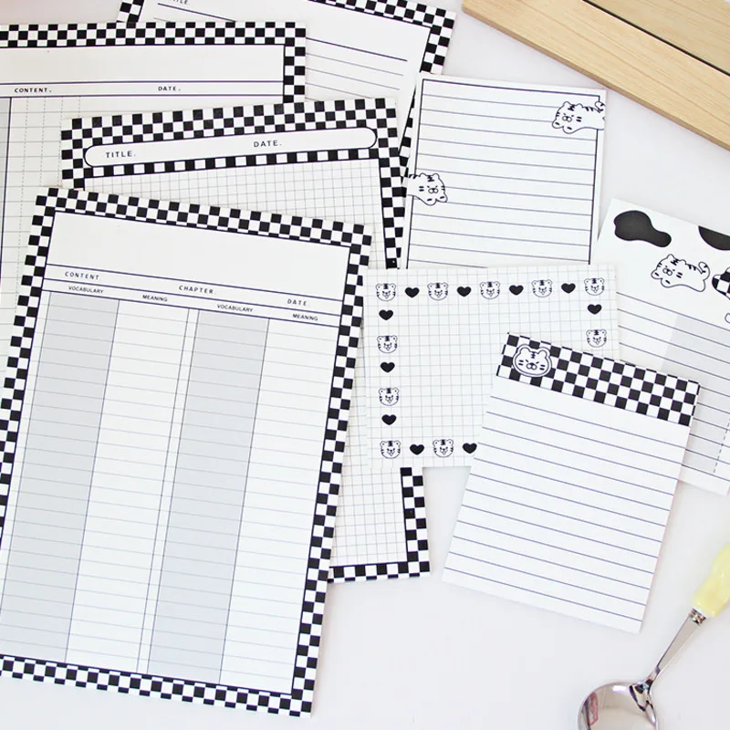 

Ins Black White Chessboard Memo Pad B5 Cute Tiger Student Simple Style Learning Notepad Message Paper School Stationery 30sheets