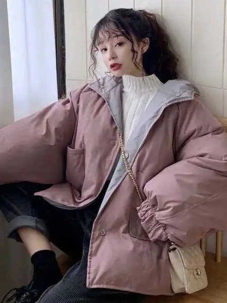 

Женская зимняя куртка-пуховик свободного кроя, теплая, новая, в корейском стиле, для повседневной носки, на молнии, однотонная