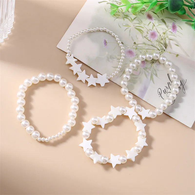 4-teiliges Set Modische Handgefertigte Imitationsperlen-Stern-Perlen-Armbänder für Frauen und Mädchen, Party- und Festivalschmuck, Geschenke – Detail 5