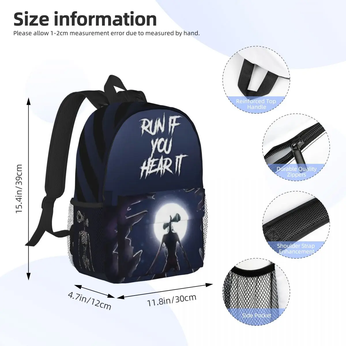 Siren Head For Girls Boys Large Capacity Student Backpack Lightweight waterproof Backpack 15inch