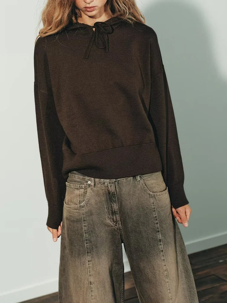 

Новый женский модный универсальный темпераментный простой однотонный свитер с капюшоном в европейском стиле