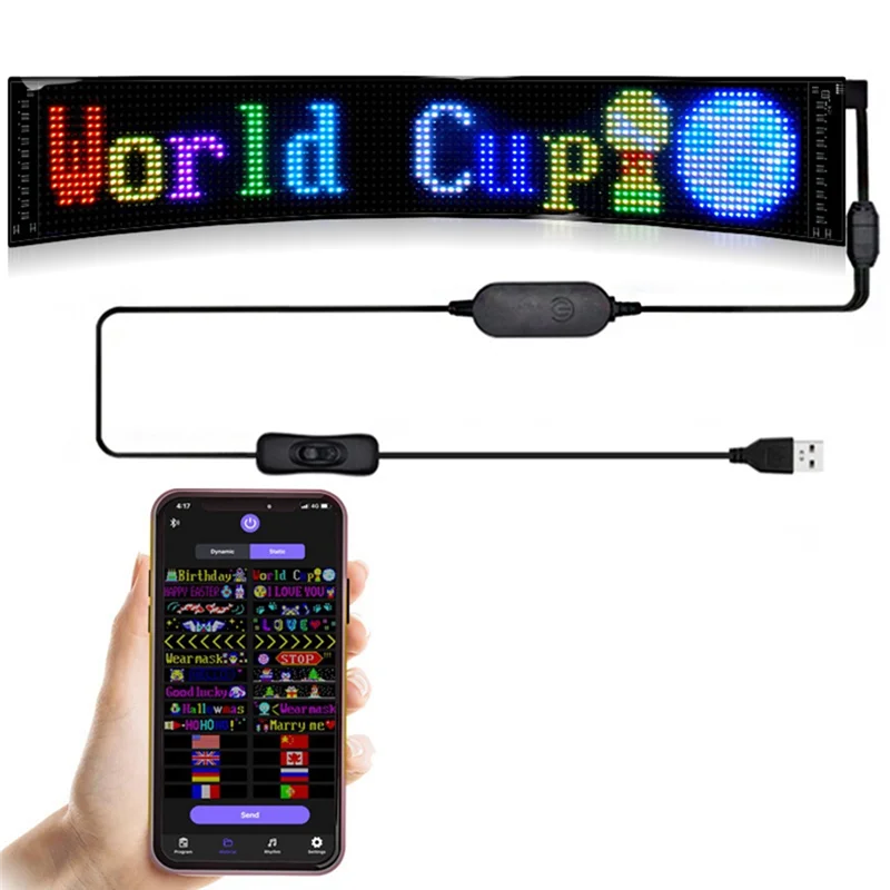 Pannello pixel LED, modulo LED flessibile USB 5V Display di animazione testo a scorrimento RGB, APP Bluetooth, 16X32 LED 7X17 cm Installazione semplice