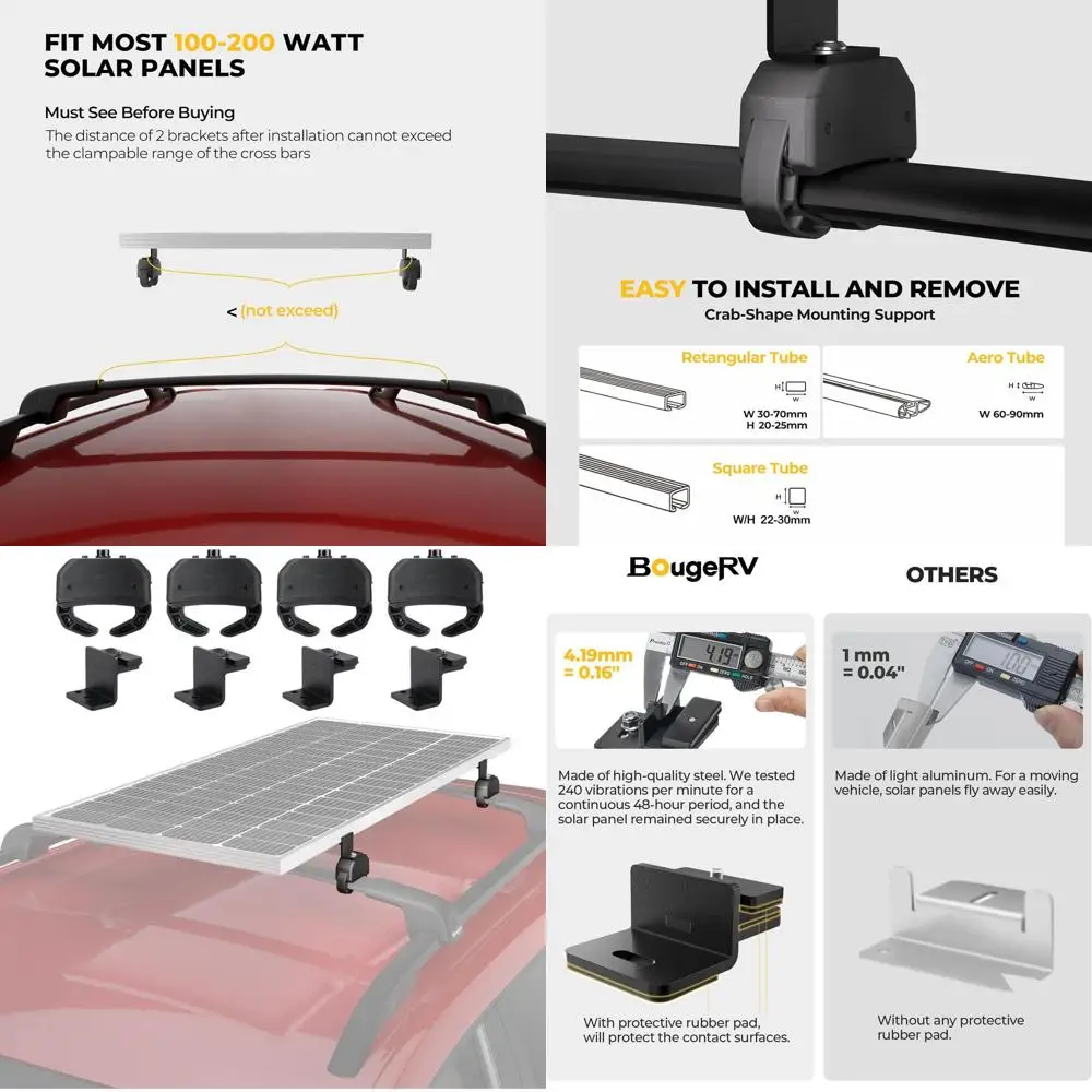 Universal Car Roof Rack Clamps for 100-200W Solar Panels without Drilling