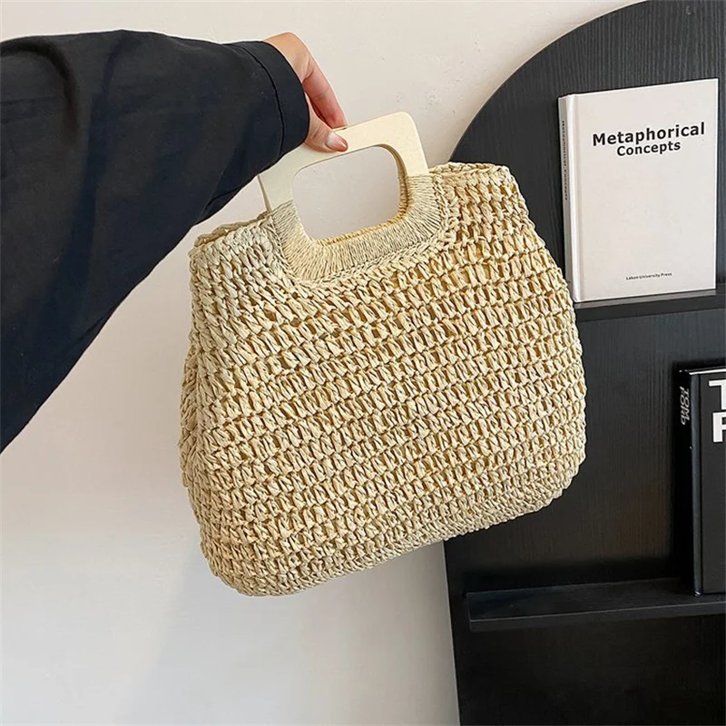 Fashion Straw Handbag Women Large Capacity Handle Bag Summer Handmade Woven Totes Vacation Beach Bag Travel Lady Bags