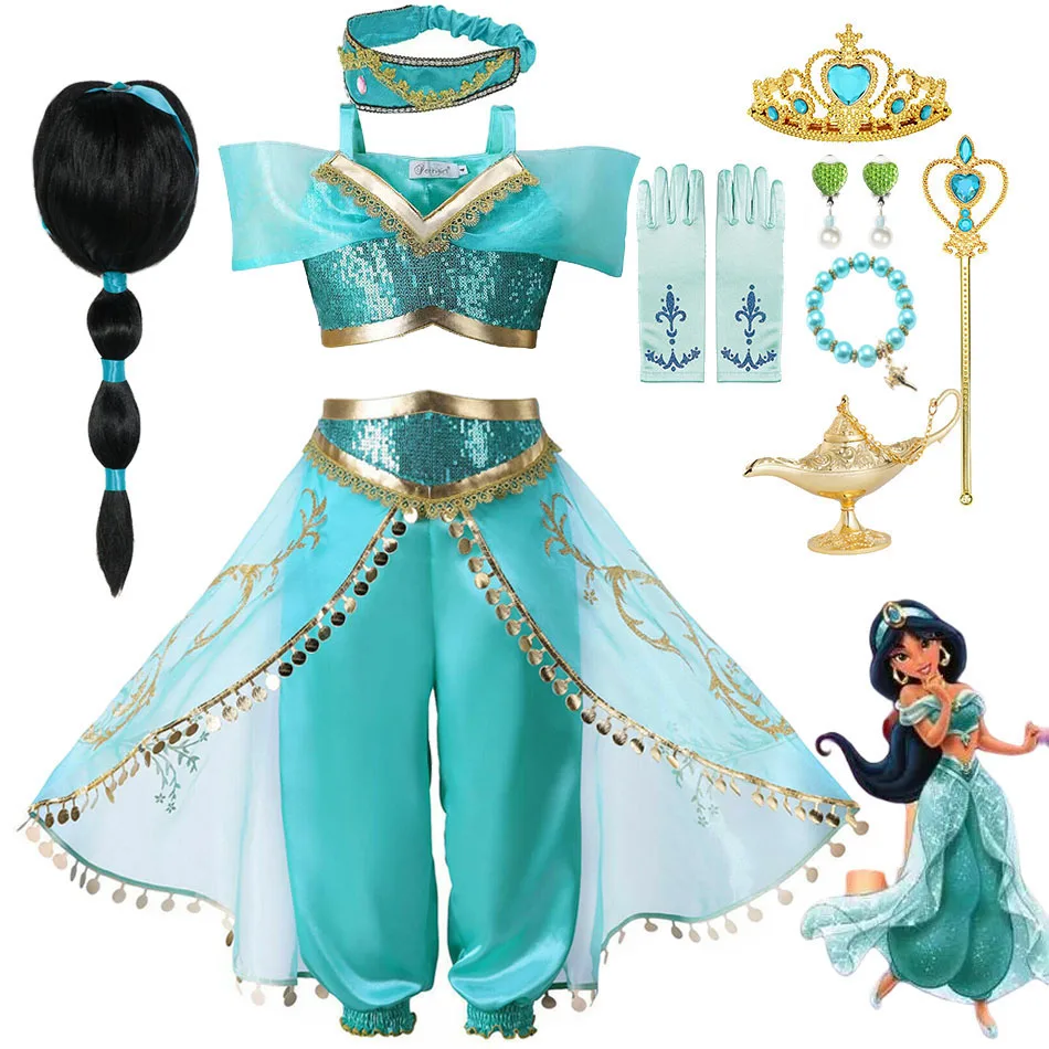 

MINISO Disney Girls Jasmine Dress Aladdin Princess Magic Lamp Carnival Clothing Vestidos Halloween Party Cosplay Costume