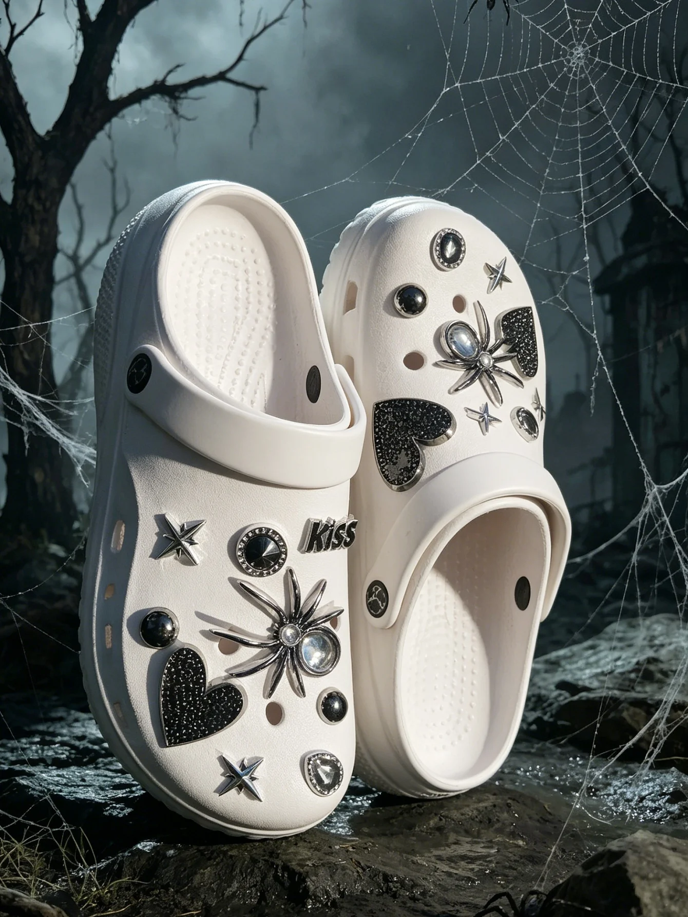 18 Pcs Fashionable & Versatile Gunmetal Spider Stud Shoe Charms, Detachable DIY Garden Clog Accessories & Outdoor Floral Decorat