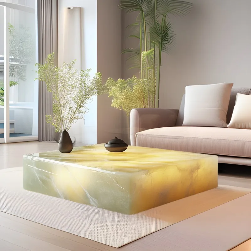 Jade coffee table luminous marble natural high-end villa cream wind